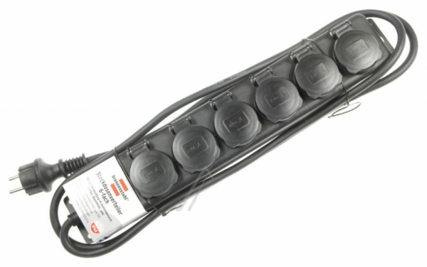 1159970 TAFELCONTDOOS 6-VOUDIG IP44 OUTDOOR ZWART,  2M