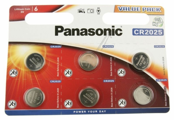 CR2025 CR-2025L/ 6BP 3V - 165AH LITHIUM KNOOPLCEL,  BLISTER À 6 STUKS