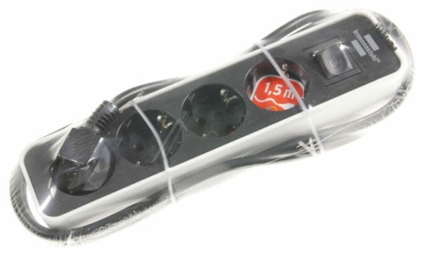 ECOLOR 1153240020 CONTACTDOOSOMLIJSTING,  4-VOUDIG 1,5M, WIT/ ZWART M. SCHAKELAAR