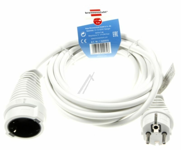 1168440 GEAARDE VERLENGKABEL 3X1,5MM². H05VV-F3G WIT,  L: 5,0MTR.