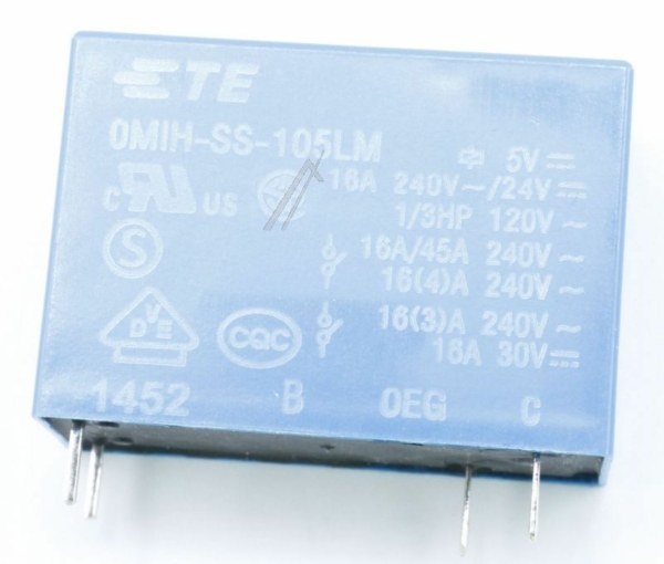 5VDC 16A-250VAC  RELAIS,  1 SLUITER