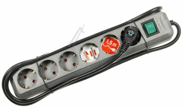 ECO-LINE 1159540015 STECKDOSENLEISTE MIT SCHALTER 6-FACH SILBERGRAU 1,5M