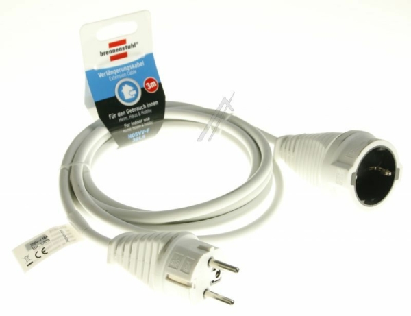 1168430 GEAARDE VERLENGKABEL 3X1,5MM². H05VV-F3G WIT,  L: 3,0MTR.