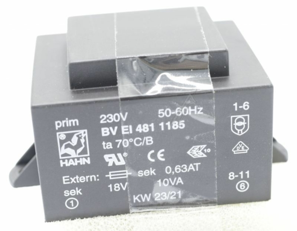 18V-555MA BV EI 481 1185 PRINTTRAFO 230V EI48 10,0VA 42X50,5X34,7MM MIT BEFEST.LASC