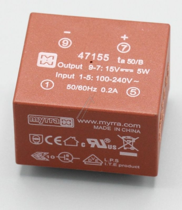 31,7X21,8X26,7MM 47155 MYRRA PRINT-TRAFO EI30, 15-VDC,  5W