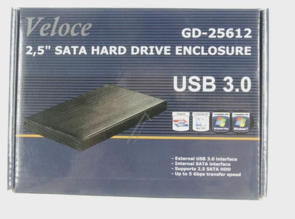 GD-25612 88884056 2,5" HARDESCHIJF BEHUIZING,  USB3.0/ SATAII,  ZWART