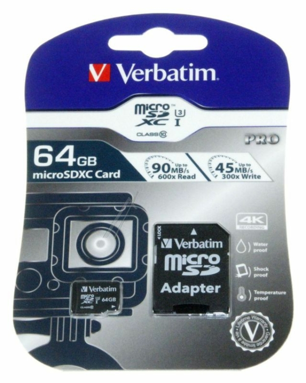MICRO-SDXC 47042 GEHEUGENKAART PRO UHS-3, 64GB CLASS-10 INCL. ADAPTER