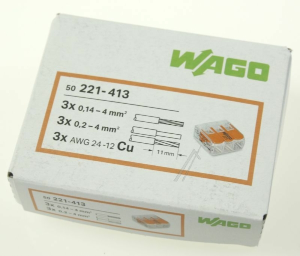 WAGO COMPACT 221-413 COMPACT LASKLEMMEN 50 STUKS 3-VOUDIG TOT 4MM²