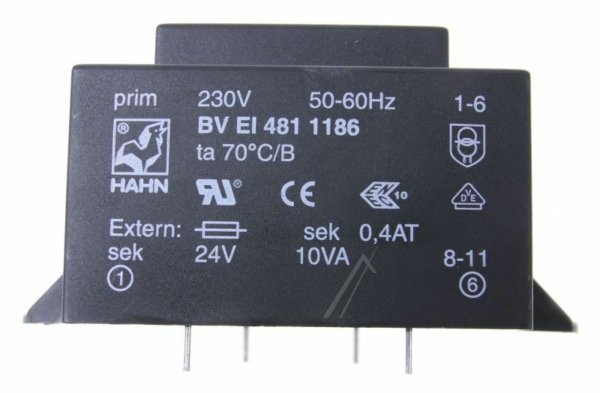 BV EI 481 1186 PRINTTRAFO 230V EI48 10VA,  230VAC,  24V,  416MA