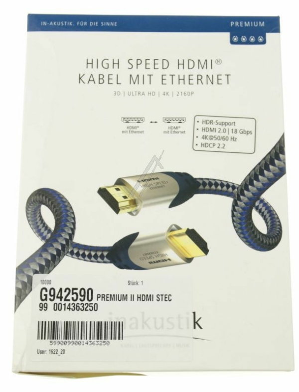 PREMIUM II  HDMI-KABEL HIGH SPEED    ETHERNET UHD 4K,  2160P 5,0 MTR.