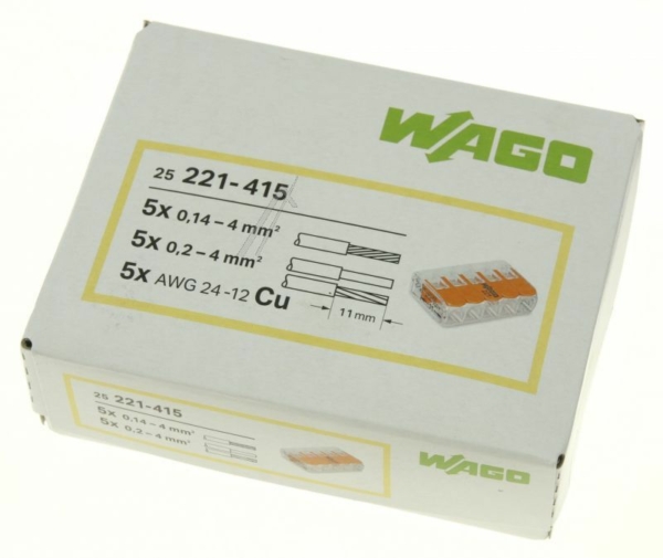 221-415 COMPACTE 5-ADER VERBINDINGSKLEM TOT 4MM²,  VPE 25 STUKS