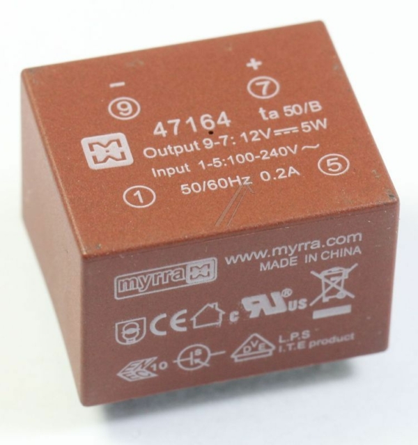 31,7X21,8X26,7MM 47164 MYRRA PRINT-TRAFO EI30, 12-VDC,  5W