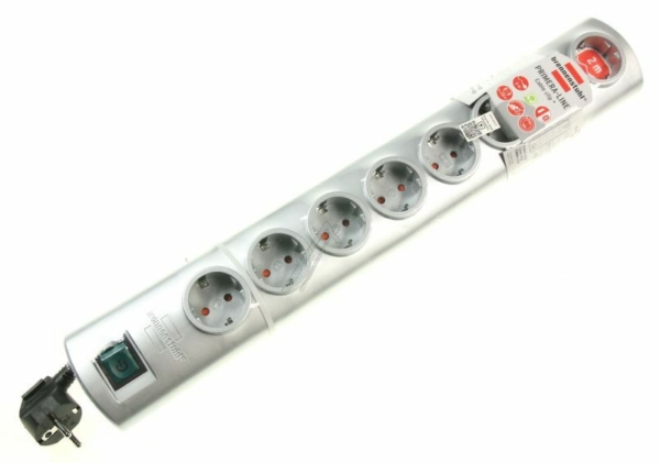 PRIMERA-LINE 1153390128 TAFELCONTACTDOOS 8-VOUDIG RANDAARDE ZILVER 2,0M    SCHAKELAAR H05VV-F 3G1,5