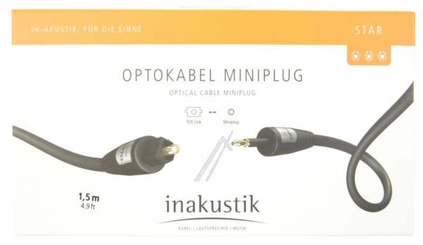 003121151 STAR OPTO 1E STEKER: TOSLINK-STEKER OPTISCH DIG.- 2E STEKER: JACK-STEKER 3,5MM OPTISCH DIG. 1,5M ZWART