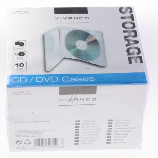 CD CASE 10C 31694 CD JEWEL CASE VOOR 1 CD,  10ST PACK,  TRANSPARANT
