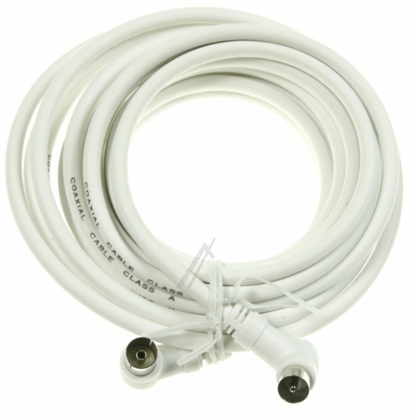 COAX-AANSLUITKABEL STEKER 90°/  CONTRA 90° CLASS:A,  WIT 5,0MTR.