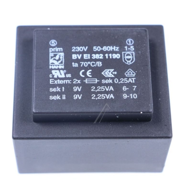 2X9V-2X250MA BVEI3821190 PRINTTRAFO 230V EI38 4,5VA 35,1X41,0X28,1MM
