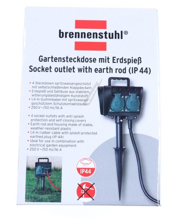1154440 TUINCONTACTDOOS /  BUITENCONTACTDOOS 4-VOUDIG MET AARDINGSPIN,  1,4M KABEL ZWART