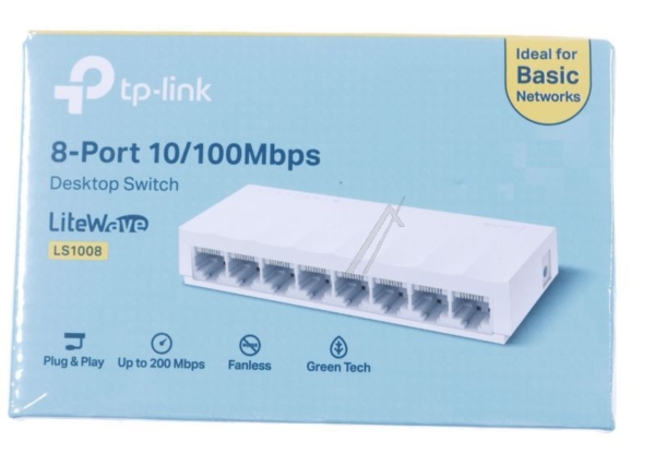 LITEWAVE LS1008 ETHERNET SWITCH,  8 PORT,  DESKTOP
