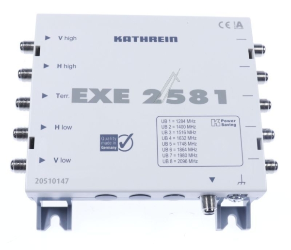 EXE 2581 20510147 EINKABEL-MULTISCHALTER 5 AUF 1X8, 5-862 UND 4 X 950-2150 MHZ,  EIN AUSGANG FÜR 8 REC.,  F-ANSCH.,  KASKADIERBAR,  ERWEITERTE