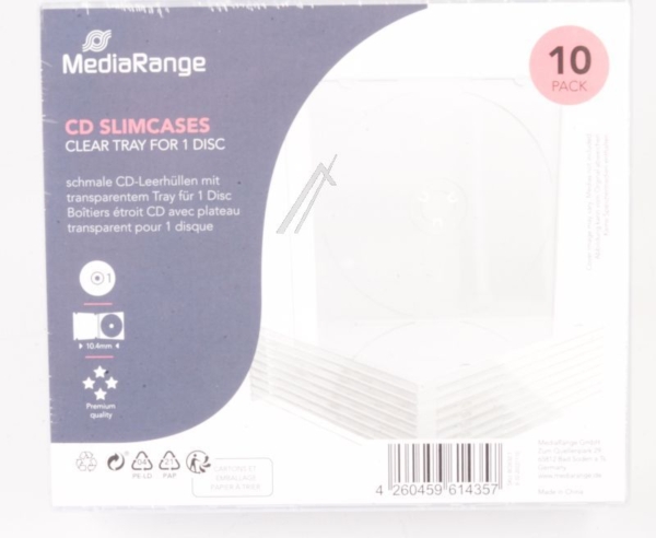 BOX32-T MEDIARANGE CD-LEERHÜLLE,  SCHMAL,  FÜR 1 DISC,  5.2MM,  TRANSPARENTES TRAY,  10ER PACK