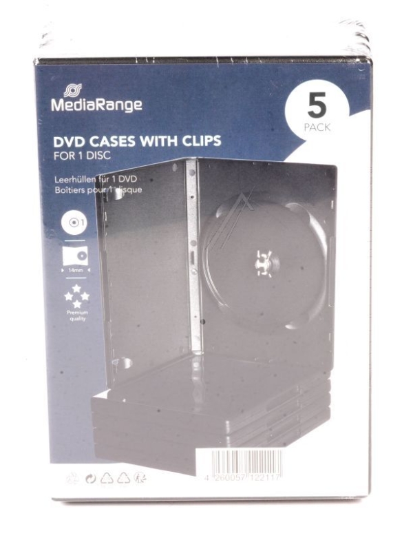 BOX30 MEDIARANGE DVD-LEERHÜLLE FÜR 1 DISC,  14MM,  SCHWARZ,  5ER PACK